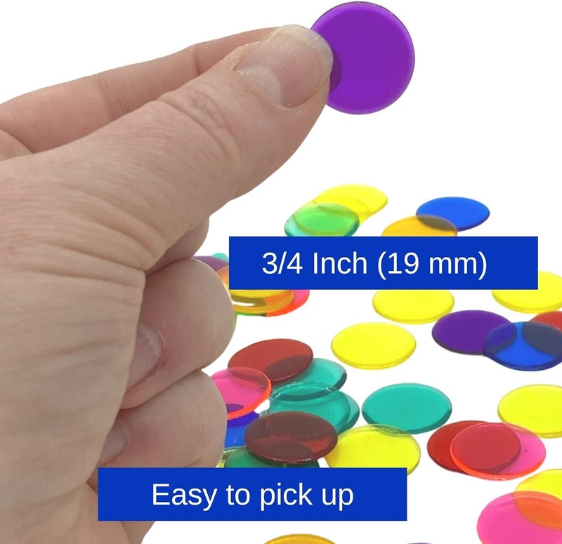Mr Chips Plastic Bingo for Games 500 Count - Solid and Transparent Colors Counting 19 Color Choices 3/4 Inch 7/8 - Image 2